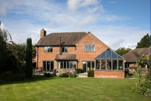 Garden view of a house with bifold doors