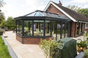 Anthracite grey French doors on conservatory