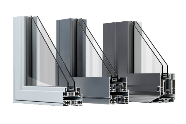 Double and triple glazed aluminium windows cross section.